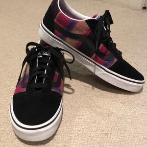 Vans with black suede and pink/tan flannel in EUC.